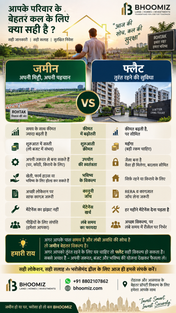 रोहतक में जमीन खरीदें या फ्लैट? जानिए आपके लिए कौन-सा विकल्प सही है